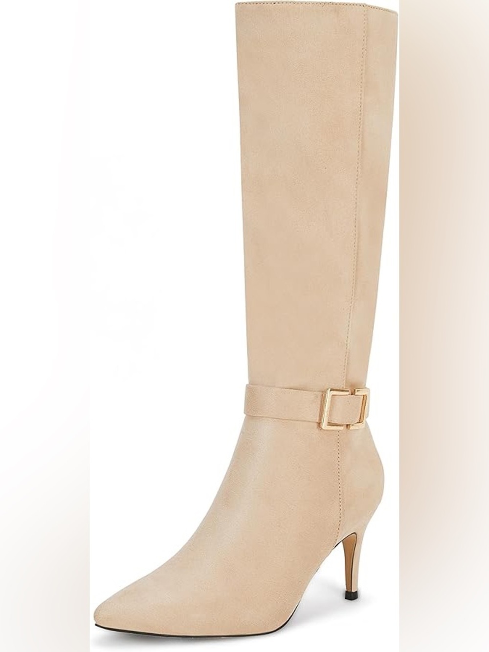 NEW ZBY Beige Suede Knee High Boots Pointed Toe, Stiletto Heel, Size Zipper Sz 6